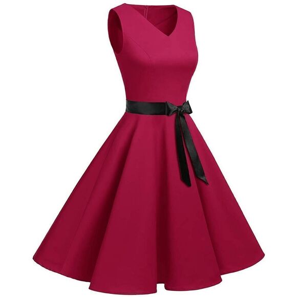 ❤️ Pinup Retro Vintage 1950s 60s Swing Dark Red Rockabilly Dress SIZE M NEW - Picture 10 of 14